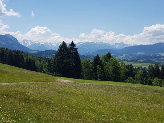 Blick auf die Allgäuer Alpen bei der Abfahrt nach Sonthofen
