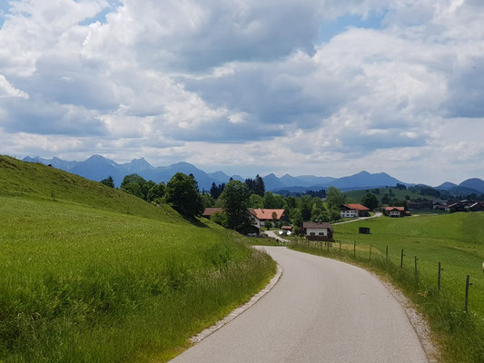 Der Blick öffnet sich auf die Tannheimer Berge