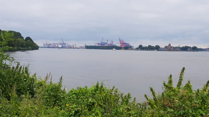 Blick von Teufelsbrück auf den Containerhafen