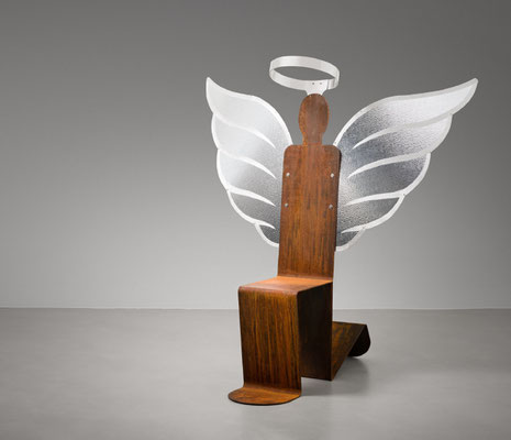 PASSAGE TO PARADISE and YOU BECOME THE ANGEL! l 2021 l 155x150x115 cm. P. 45 kg. Acero corten y aluminio pulido y martillado. Disponible