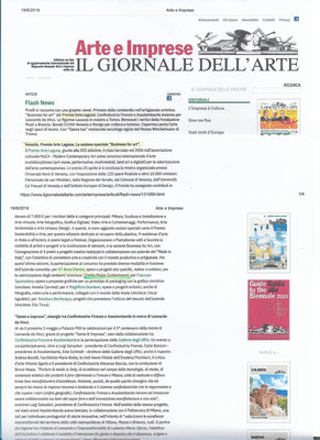 Articolo sul Premio Arte Laguna 2019