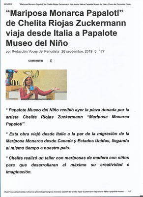 Articolo sulla farfalla Papalotl al Museo Papalote, Messico 2019