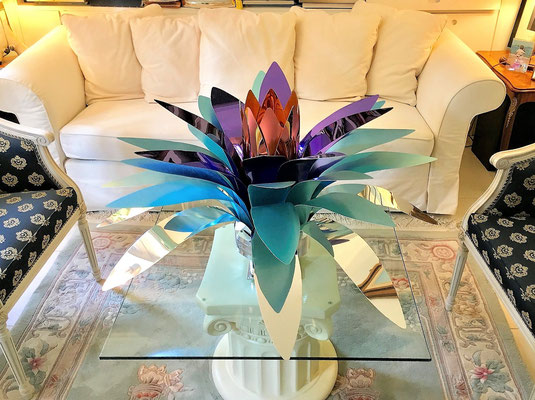BLUE LOTUS FLOWER l 2019 l 70x90 cm., W. 5.2 kg l Polished and anodized mirrored aluminum. - SOLD