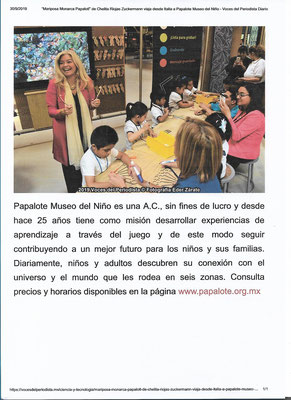 Articolo su Papalotl al Museo Papalote, Messico 2019