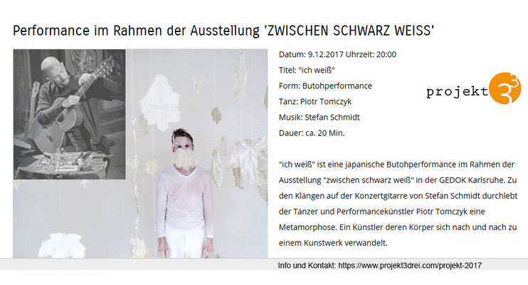 Einladung zur Butohperformance von Piotr Tomczyk "Ich weiß". links Stephan Schmidt, Gitarre