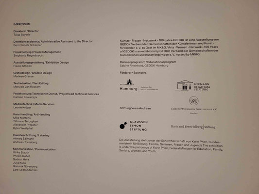 Beteiligte und Sponsoren, Ausstellung „Künste · Frauen · Netzwerk – 100 Jahre GEDOK“ im MK&G Hamburg, Foto: Sabine Schäfer