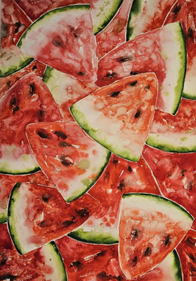 „Asymmetrie“. 70 Jahre Städtepartnerschaft Karlsruhe und Nancy 2025: Zhanna Khelemska (Janett): Cherson-Wassermelonen, Foto: Anna Maria Letsch