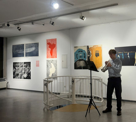 Vernissage MIGRATION VERLUST ODER FREIHEIT: Maciek Choiński, Trompete (HfM), Foto: Sarah Menges