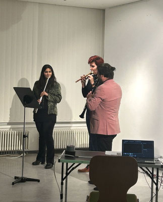 AUFTAKT II Vernissagekonzert: Ivan Andrijević, Klarinette / Veronika Reutz Drobnić, Blockflöte / Imge Tiryaki, Flöte, Foto: Sarah Menges