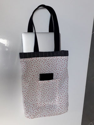 Tote bag anthracite/pois rouges verso