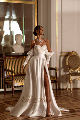 Modernes schlichtes cleanes Brautkleid von Niki Lace