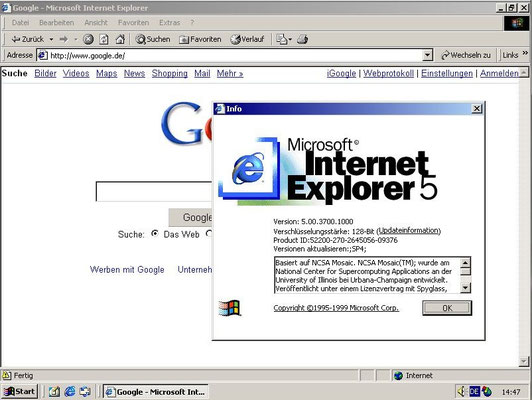 Standardmäßig installiert: Internet Explorer in der Version 5.