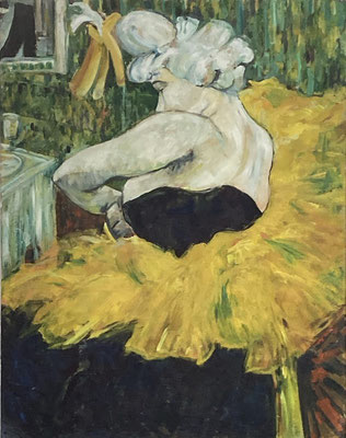 "Die Clounesse Cha-U-Kao in Moulin Rouge", nach Toulouse Lautrec,  50 x 64 cm, Öl auf Karton, 2010