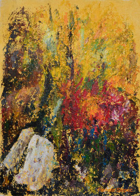 "Strohbesen im Garten",  76,5 x 56,5 cm,  Ölfarbe auf Büttenpapier