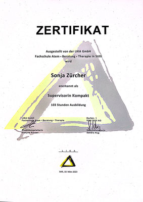 Zertifikat LIKA Supervisorin, Sonja Zürcher, Dübendorf-Stettbach