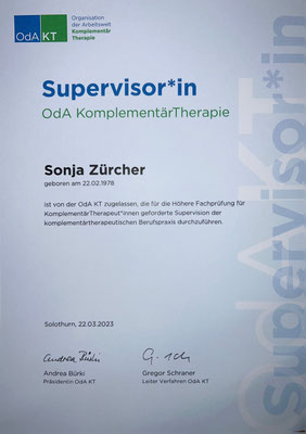 Zertifikat OdA KT Supervisorin, Sonja Zürcher, Dübendorf-Stettbach