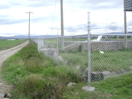 Cercado perimetral de malla ciclónica galvanizada a 2.50 metros de altura.