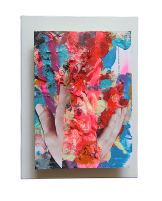"Die Spur der Handkreissäge" 2025, Collage, 16 x 10,5 cm