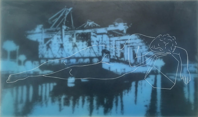Johannes Nandu Kriesche - Lob der Bescheidenheit 2.0, Paraffin auf Leinwand und Holz, 60 x 120 cm, 2022 / aus der Serie: inside paradise