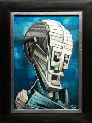 Schlechte Nachricht, 2025, Öl auf Holz mit altem Holzrahmen, 120 x 90 cm