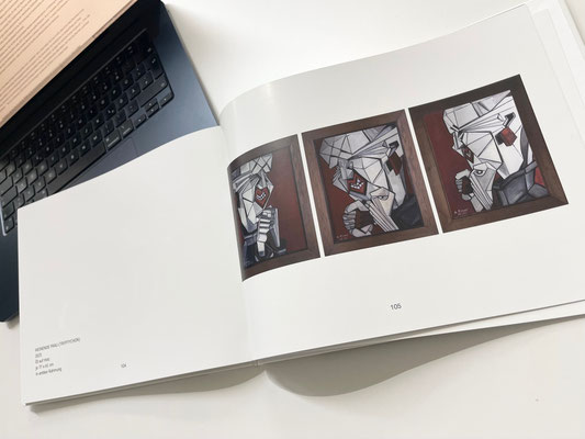 AR-Buchseite Gemälde "Weinende Frau", Triptycon