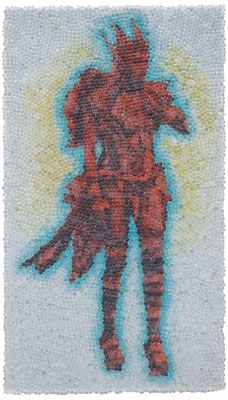 Johannes Nandu Kriesche: NEUER TILL, Glaskugeln auf Öl, Leinwand und Holz, 80x45cm, 2017