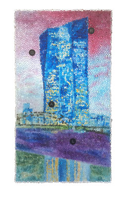 Johannes Nandu Kriesche - GRAL, Glaskugeln, Plexiglas auf Öl, Leinwand und Holz, 2017, 80 x 45 cm