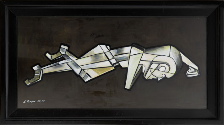 Stabile Seitenlage, 2020, Öl auf Holz mit altem Holzrahmen, 100 x 175 cm