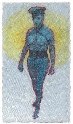 Johannes Nandu Kriesche - Lustpolizei, Glaskugeln, Plexiglas auf Öl, Leinwand und Holz, 2017, 80 x 45 cm