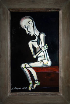 Grübler, 2019, Öl auf Holz in antikem Rahmen, 100 x 69 cm