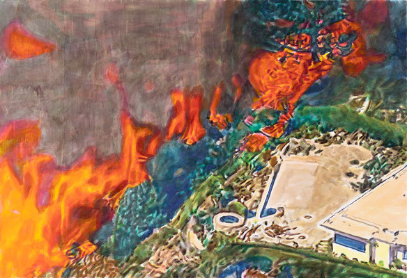 Pacific Palisades, Alma Real Drive II, 44 x 64 cm, Aquarell auf Papier, 2022, Preis auf Anfrage