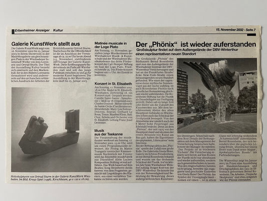 2002, Presse zum Ausstellungsprojekt in der Mauritiusgalerie, Kurator: Leander Rubrecht, Partner: Jones Lang LaSalle Incorporated (JLL)