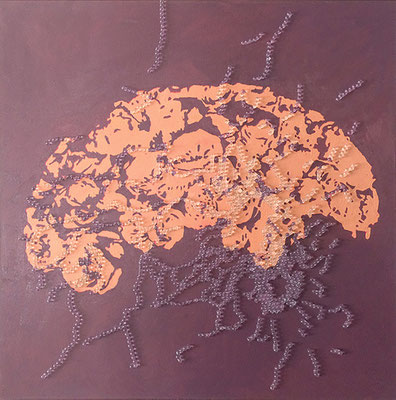 Johannes Nandu Kriesche - Vortagesrosen, 90 x 90 cm, Öl und Glaskugeln auf Leinwand, 2016