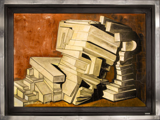 Am Boden, 2015, Öl auf Holz mit altem Holzrahmen, 125 x 162 cm