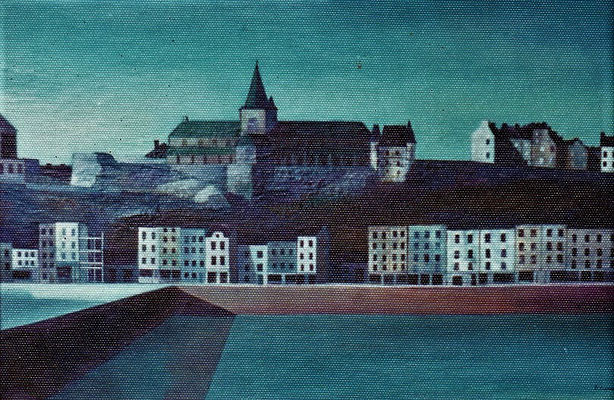 Le port et l'église Notre-Dame, 1971 - huile sur toile