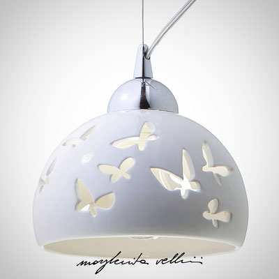 Pendant lamp FARFALLE shiny white glaze. Margherita Vellini - Ceramic Lamps -  Home Lighting Design - Made in Italy