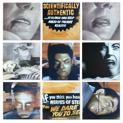 Scientifically Authentic, 2003, Öl auf Holz, 9teilig, je 50 x 50 cm