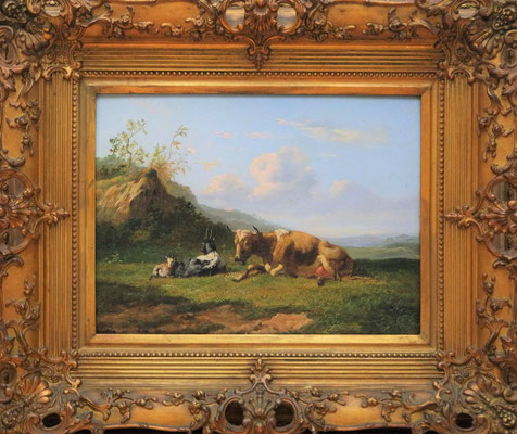Johannes Hubertus Leonardus de Haas (1832-1908) | Hollandse Romantiek 19de eeuw | Olieverf op paneel | 27 cm. x 35,5 cm. | "Vee-gezicht met koe, geit en schaap" | Taxatiewaarde: 2.950,= euro | Met echtheidscertificaat en taxatierapport