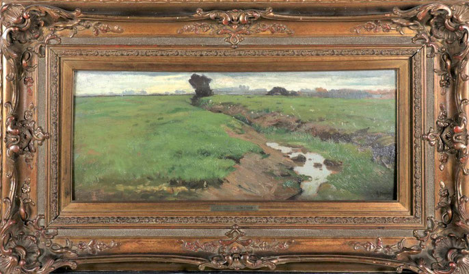 Anton Mauve (1838-1888) | Veluwse - en Haagse School | 19de eeuw | Olieverf op paneel | Paneelmaat: 21 cm. x 52 cm. | "Polderlandschap" | Taxatiewaarde: 9.500,= euro | Onze speciale prijs: 4.500,= euro | Met echtheidscertificaat!