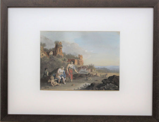 Bartholomeus Johannes van Hove (1790-1880) | Hollandse Romantiek 19de eeuw | Aquarel op papier | Beeldmaat: 16 cm. x 22 cm. | "vrouwen en putti bij ruïne" | Taxatiewaarde: 2.500,= euro | Onze scherpste prijs: 1.950,= euro | Met echtheidscertificaat!
