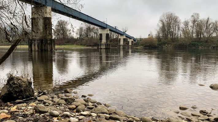 Die Fussgängerbrücke über den Rhein bei Schwaderloch. (Foto PC)