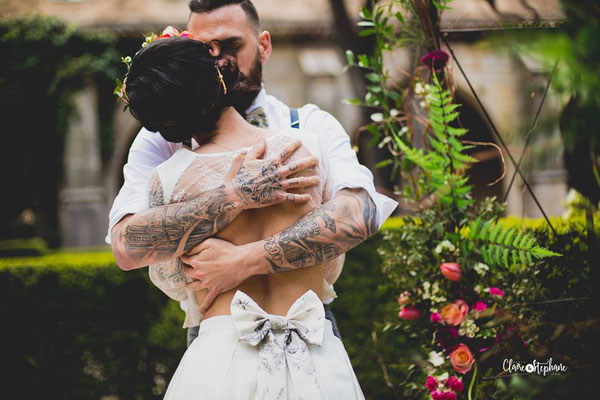 robe de mariée couture mikado de soie et dentelle 