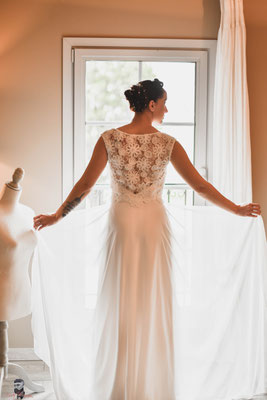 robe de mariée romantique dentelle et sur-jupe mousseline