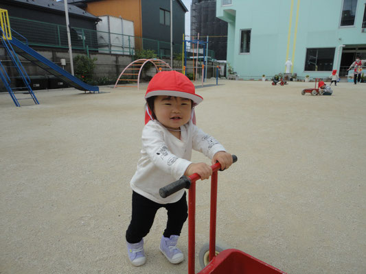 手押し車でお散歩中