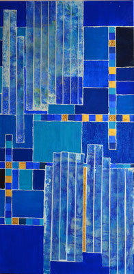 "goldmosaik mit blau" 5o/1oo cm mixed media auf leinwand