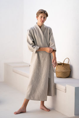 schöner Sommerbademantel Bio Wellnessmantel Morgenmantel Bathrobe Luxusbademantel Leinenbademantel