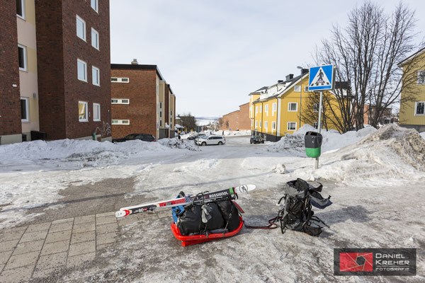 Schleppen der Pulka durch Kiruna