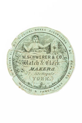 Watch and Clock Makers M. Schwerer & Co., Beilegepapier für die Reparatur einer Taschenuhr,  York 1854