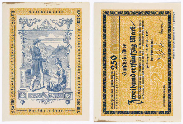 Uhrenträger auf dem Notgeldschein 250 Mark, Furtwangen 1922