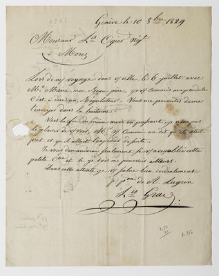 Louis Ogier, Horloger à Morez, lettre 12.08.1829